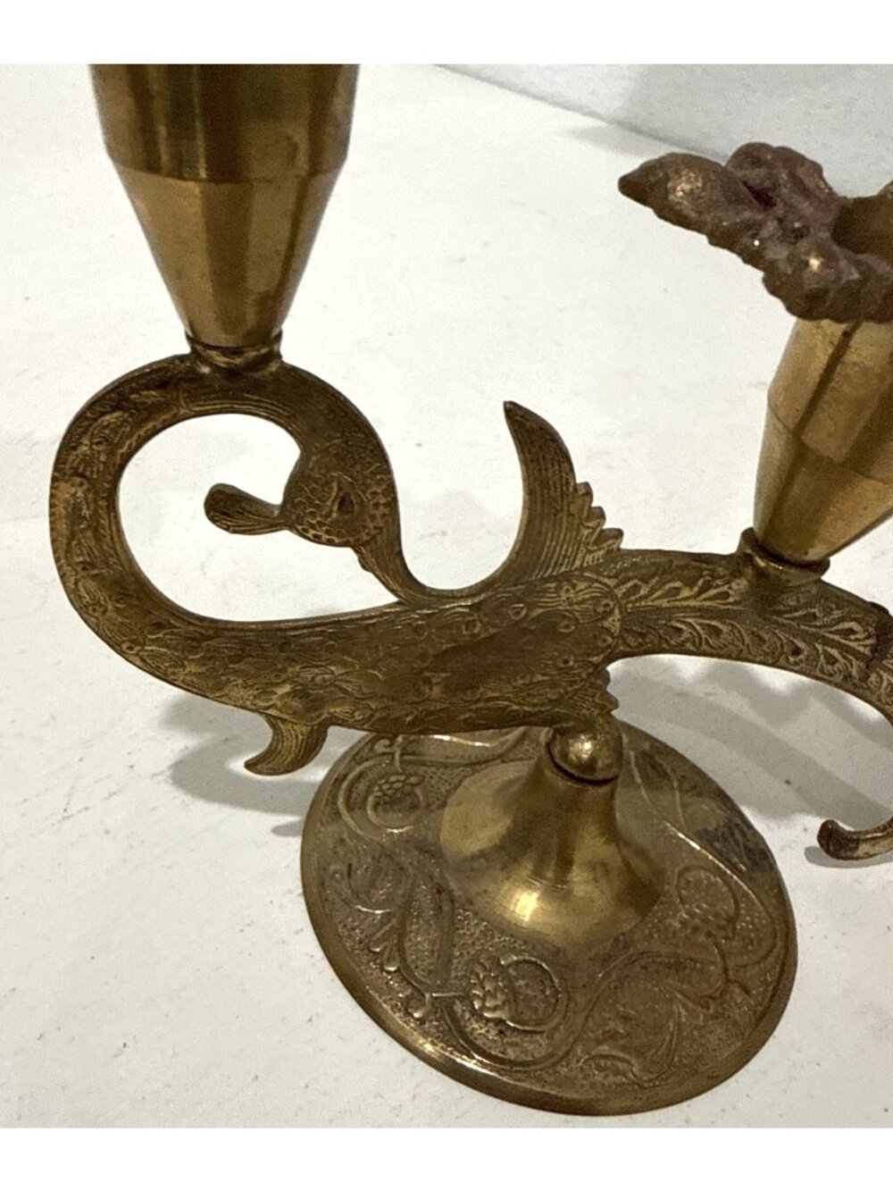 Vintage Antique Heavy Brass Sea Serpent Fish Ornate Candle Holder Candelabra - Picture 3 of 10